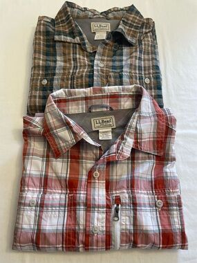L.L.Bean Cool Weave Plaid Outdoor Performance Shirts - Bundle (2) - Men’s Medium